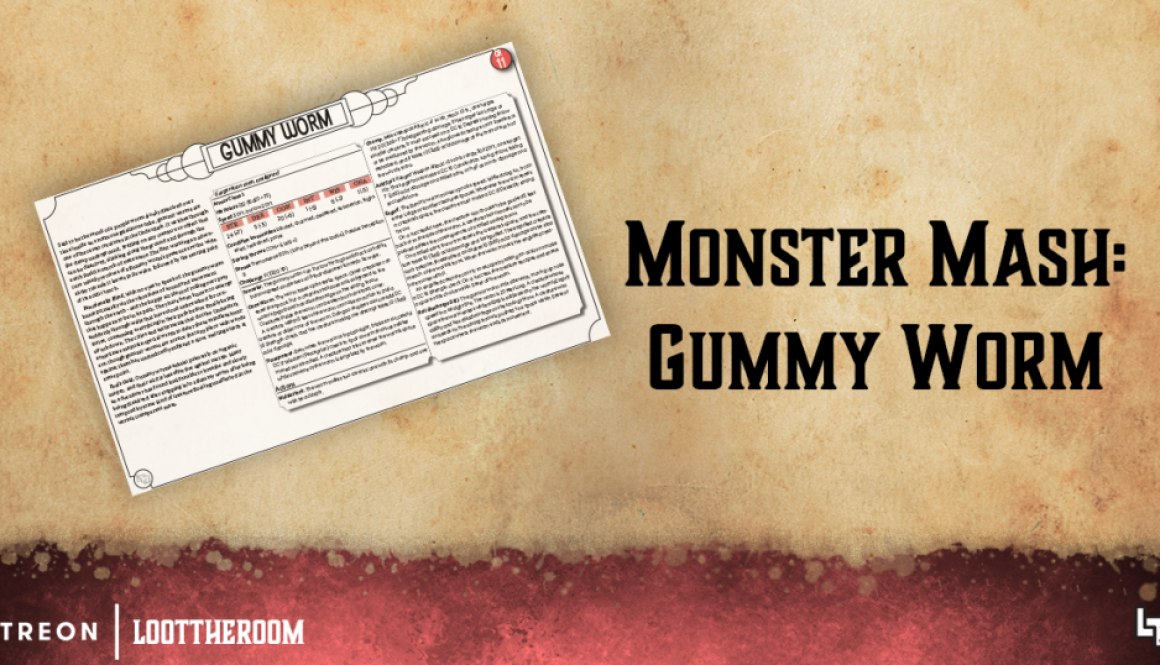 A banner image showing a landscape-oriented document on a parchment background. A title beside it reads "Monster Mash: Gummy Worm"