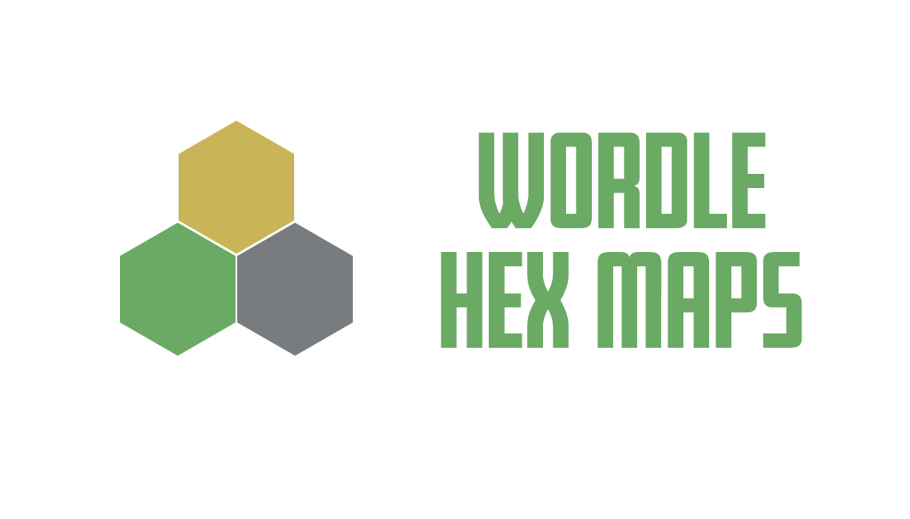 Three hexes - yellow, green, and grey - sit next to a green title that reads "Wordle Hex Maps"
